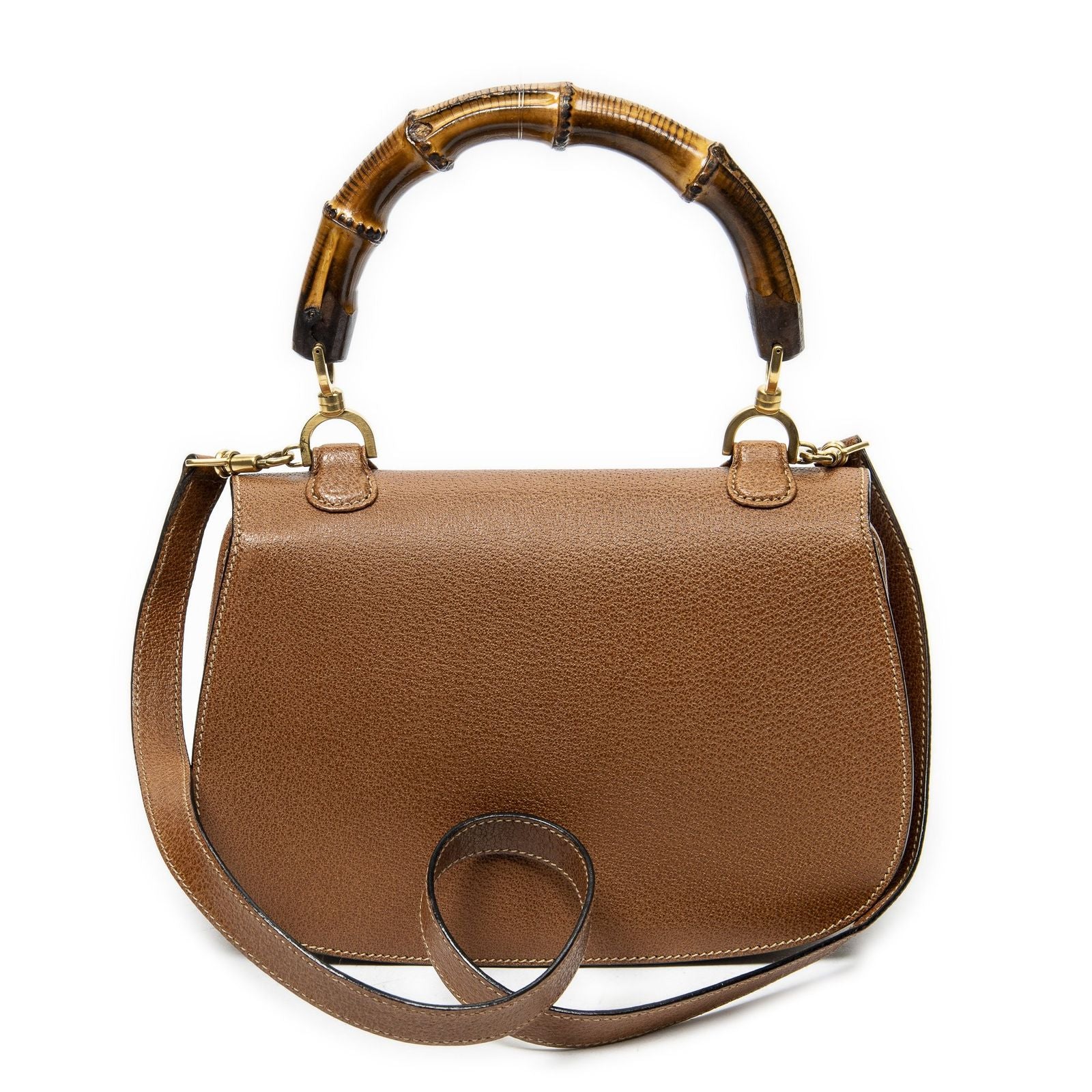Gucci Vintage Flap Top Handle Brown Gray Calfskin Leather