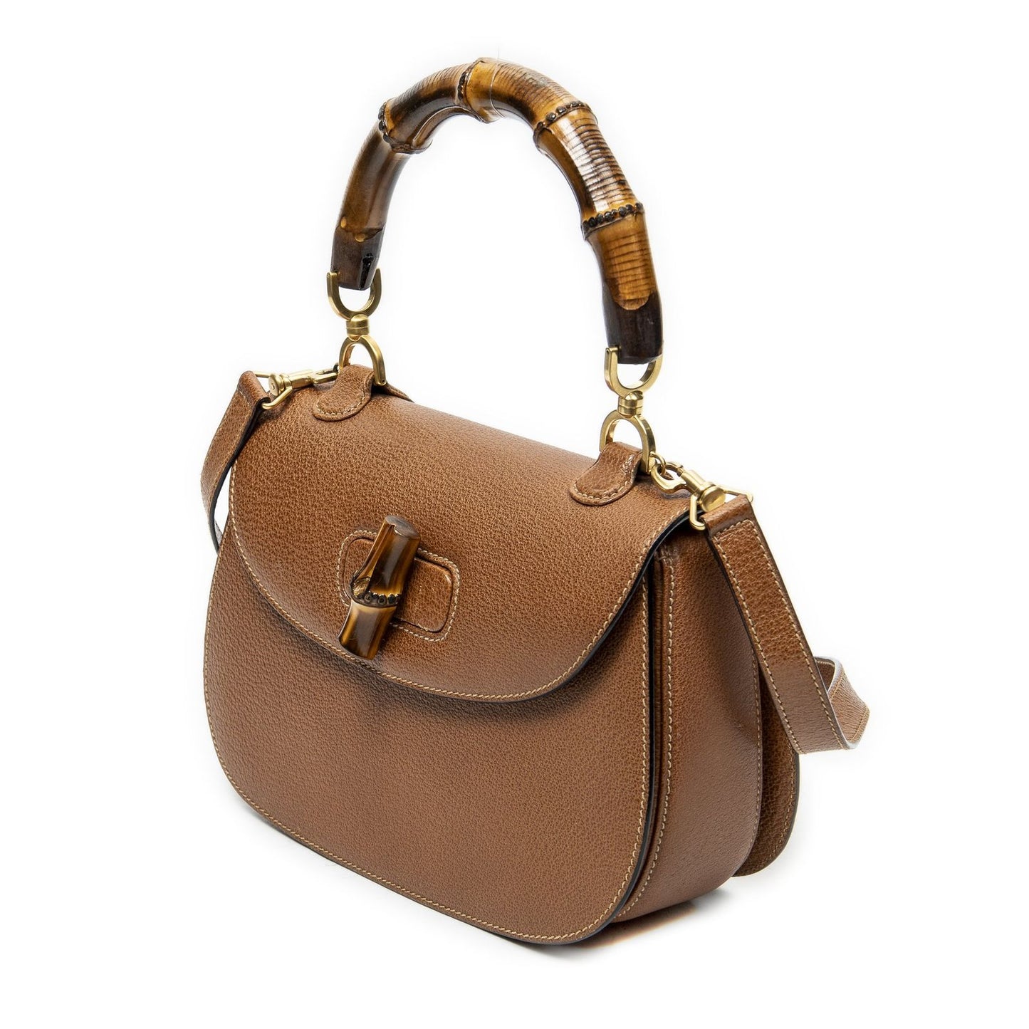 Gucci Vintage Flap Top Handle Brown Gray Calfskin Leather