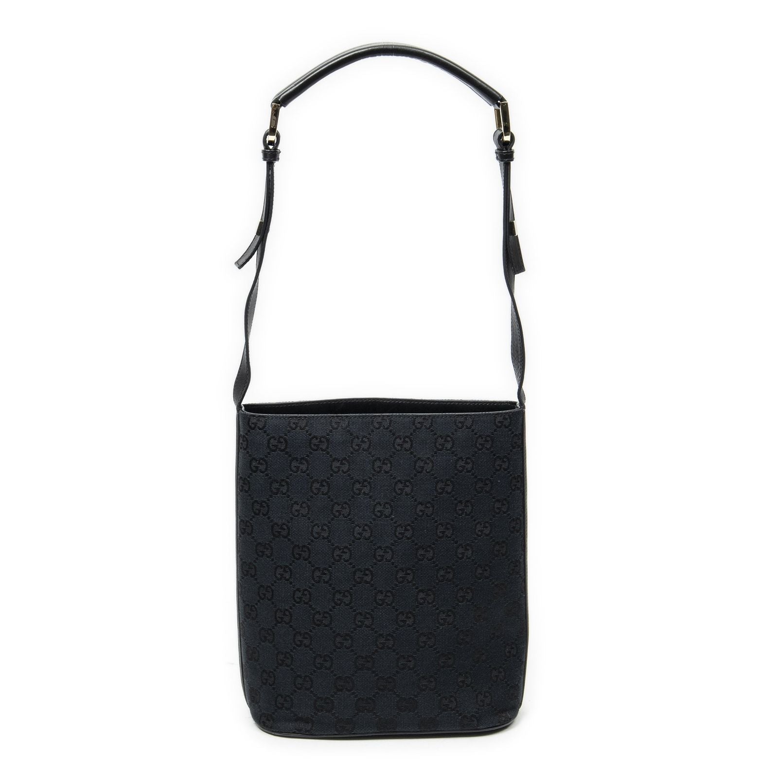 Gucci FF Buckle Shoulder Bag Black GG Canvas