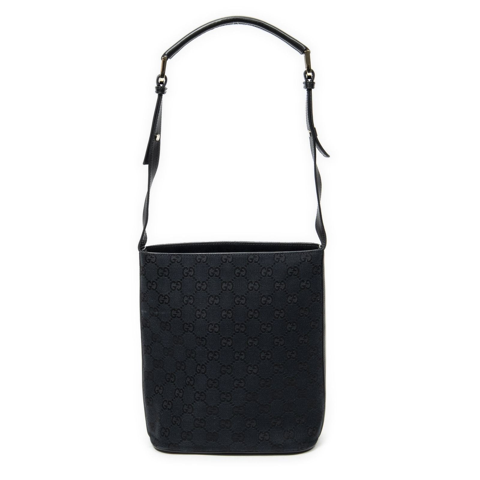 Gucci FF Buckle Shoulder Bag Black GG Canvas