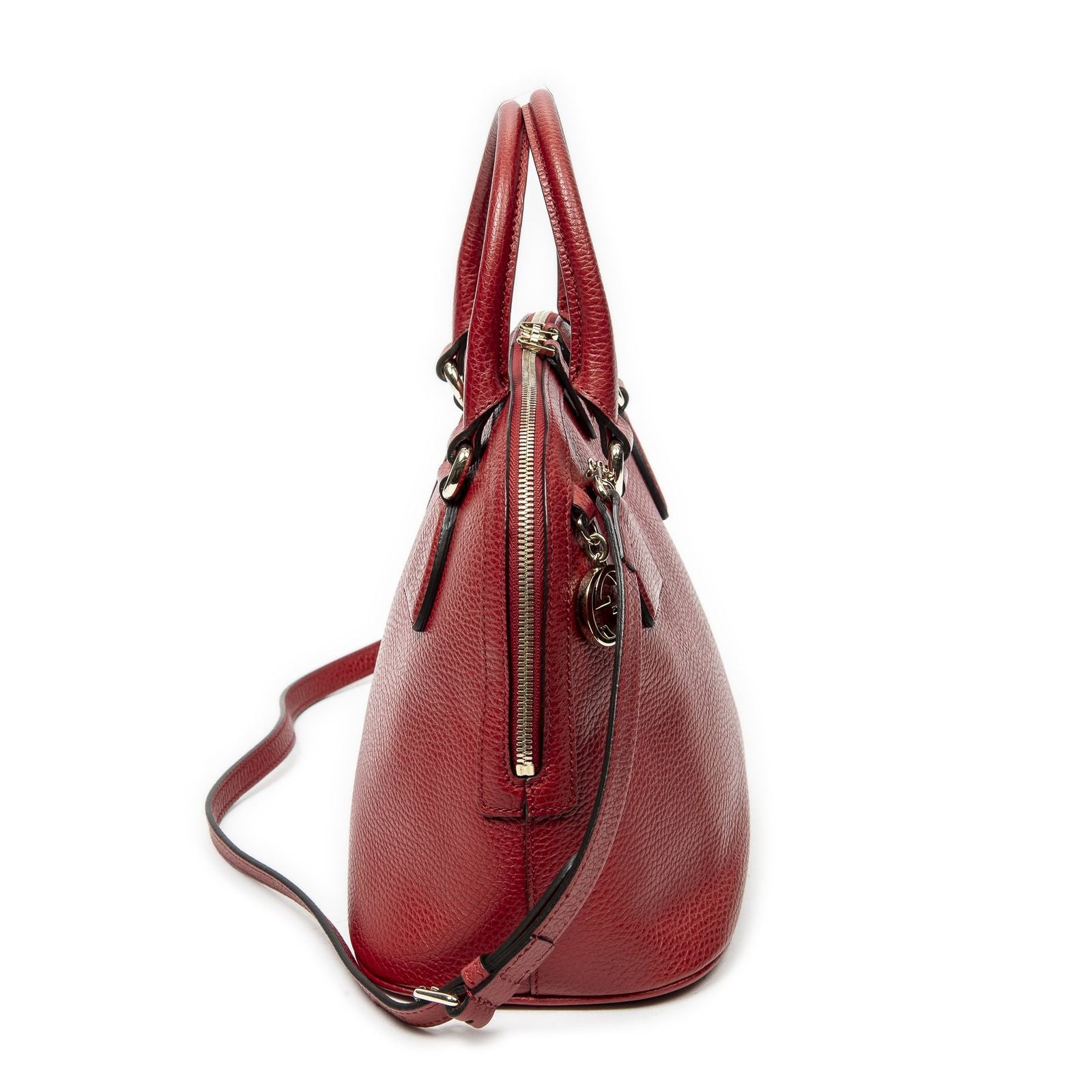 Gucci Small GG Charm Dome Tote Red Gray Calfskin Leather