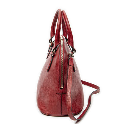 Gucci Small GG Charm Dome Tote Red Gray Calfskin Leather