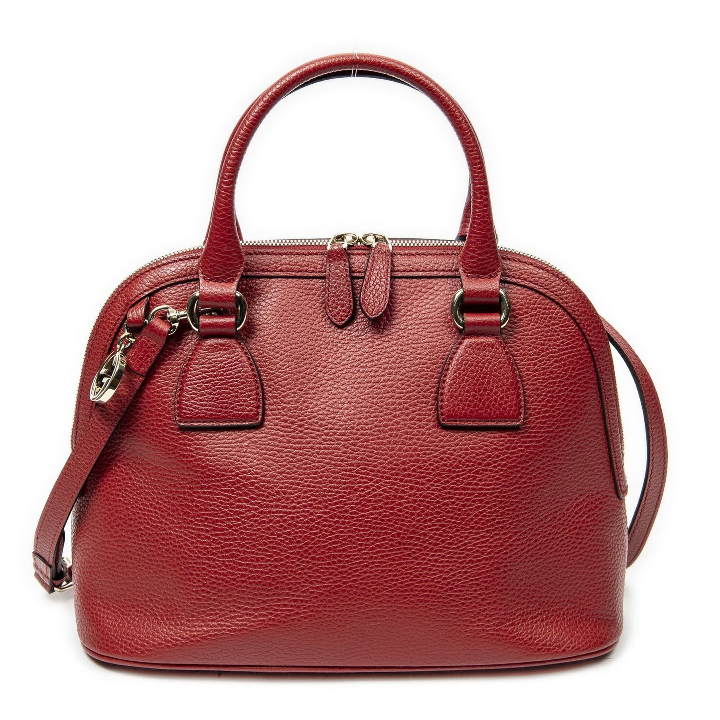 Gucci Small GG Charm Dome Tote Red Gray Calfskin Leather