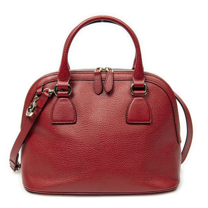 Gucci Small GG Charm Dome Tote Red Gray Calfskin Leather