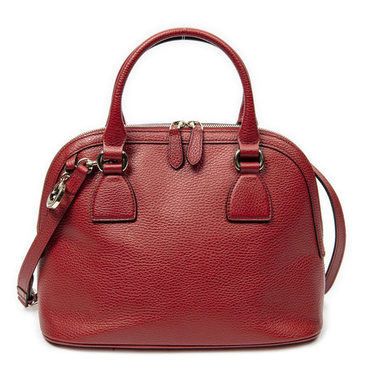 Gucci Small GG Charm Dome Tote Red Gray Calfskin Leather