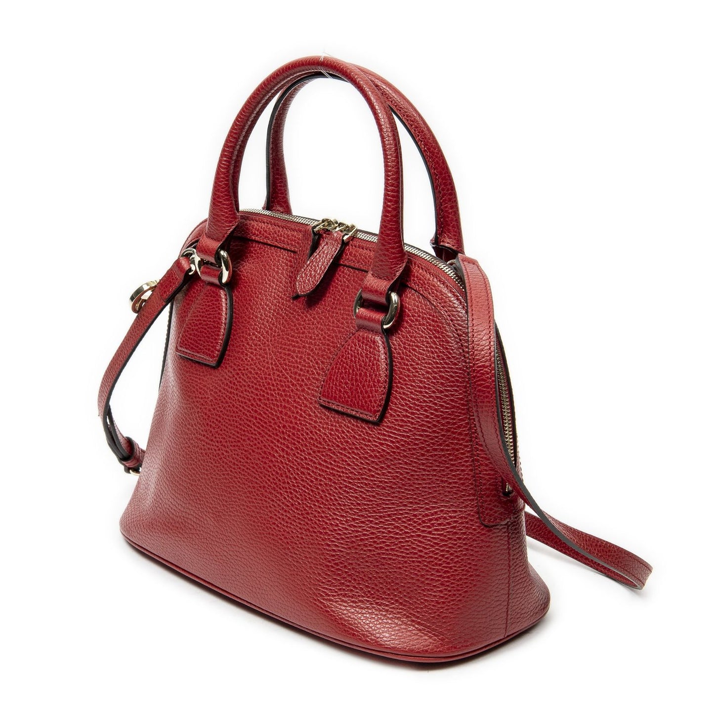 Gucci Small GG Charm Dome Tote Red Gray Calfskin Leather