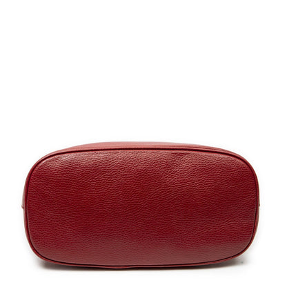 Gucci Small GG Charm Dome Tote Red Gray Calfskin Leather