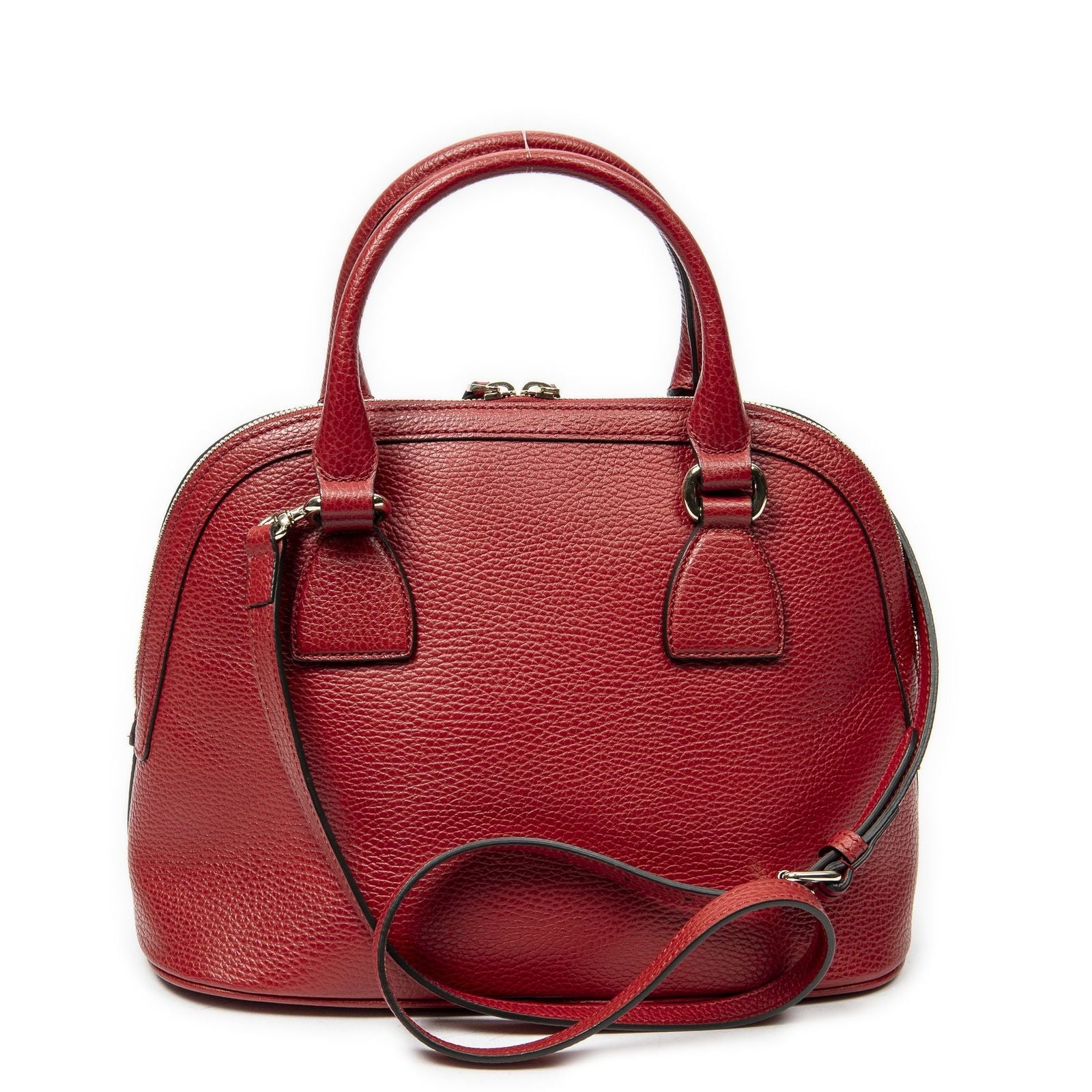 Gucci Small GG Charm Dome Tote Red Gray Calfskin Leather