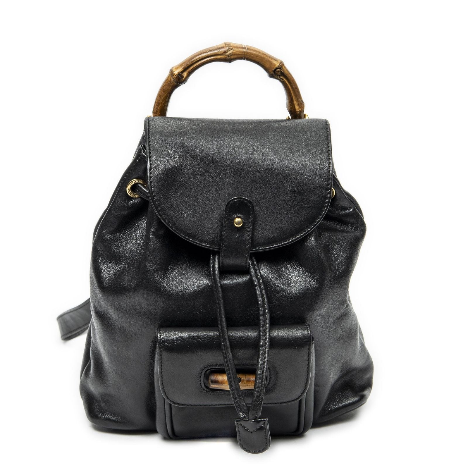 Gucci Mini Bamboo Backpack Black Calfskin Leather