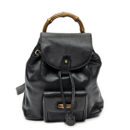 Gucci Mini Bamboo Backpack Black Calfskin Leather