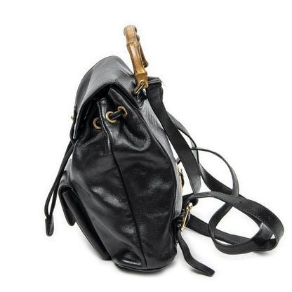 Gucci Mini Bamboo Backpack Black Calfskin Leather