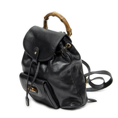 Gucci Mini Bamboo Backpack Black Calfskin Leather