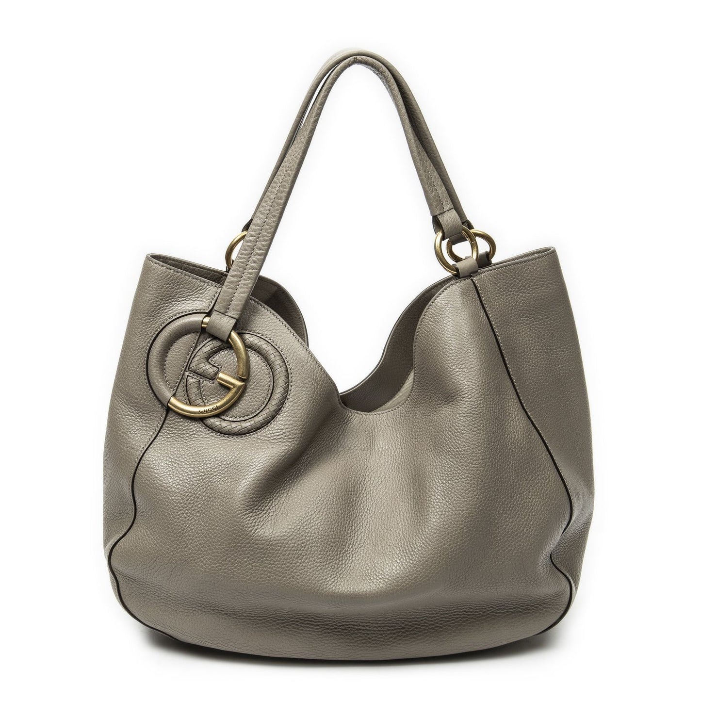 Gucci Oval Twill Tote Gray Calfskin Leather