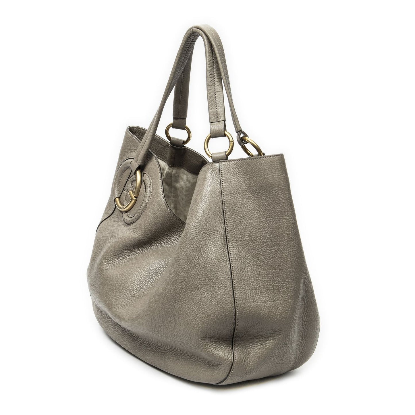 Gucci Oval Twill Tote Gray Calfskin Leather