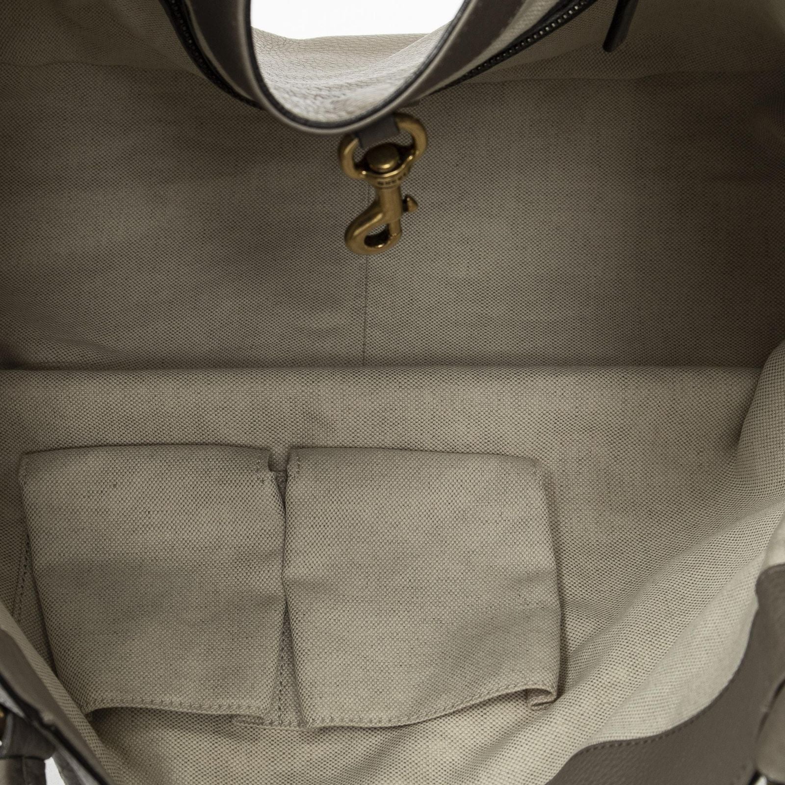 Gucci Oval Twill Tote Gray Calfskin Leather