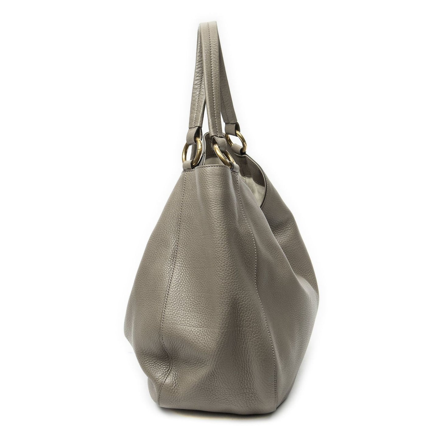 Gucci Oval Twill Tote Gray Calfskin Leather