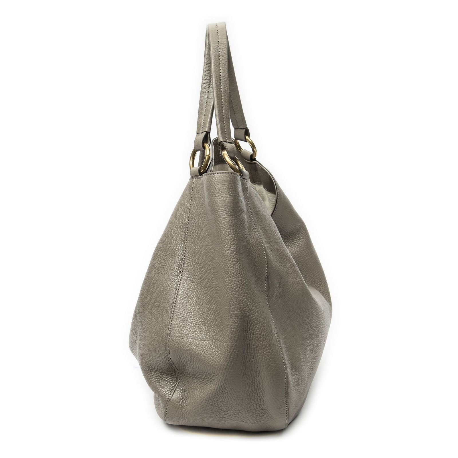 Gucci Oval Twill Tote Gray Calfskin Leather