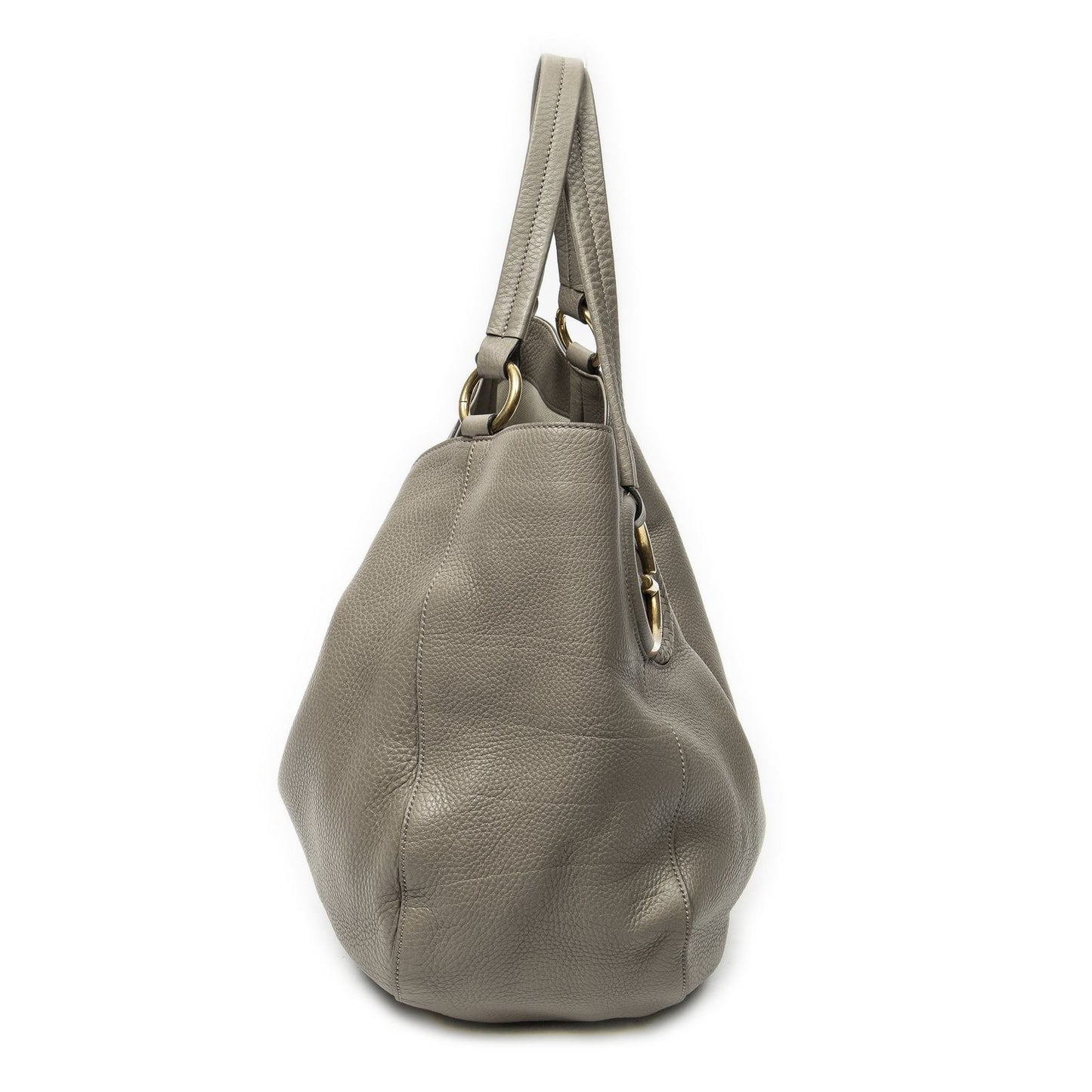 Gucci Oval Twill Tote Gray Calfskin Leather