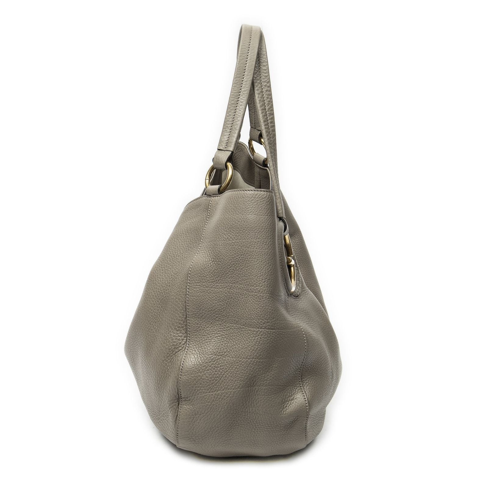 Gucci Oval Twill Tote Gray Calfskin Leather