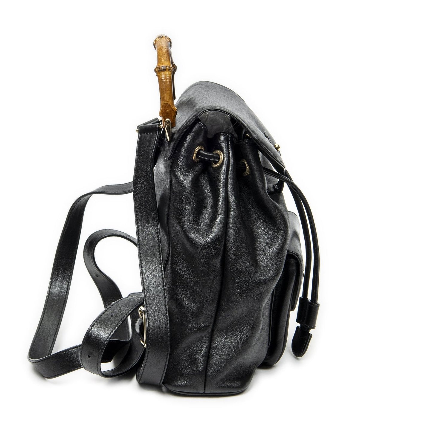 Gucci Mini Bamboo Backpack Black Calfskin Leather