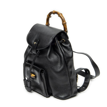 Gucci Mini Bamboo Backpack Black Calfskin Leather