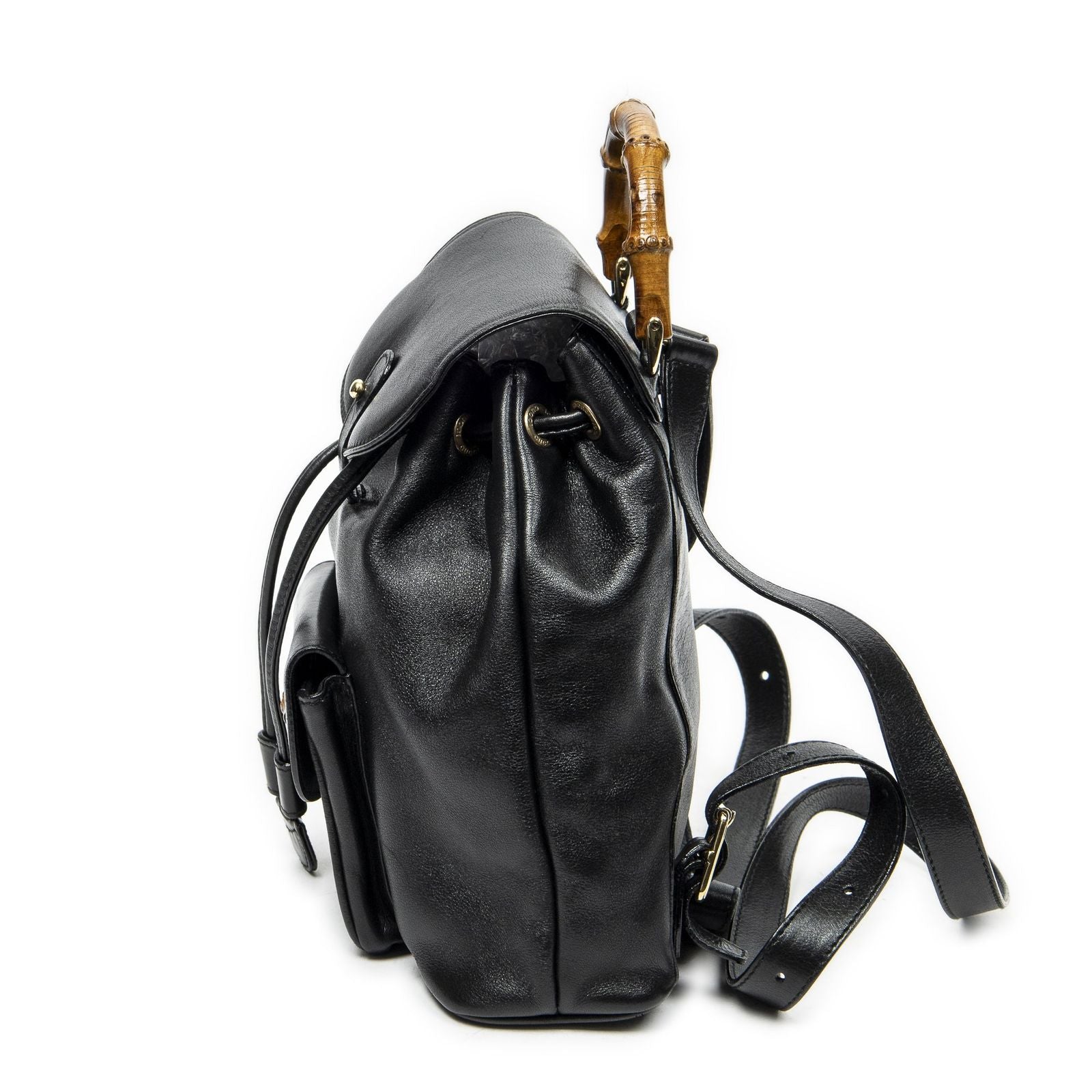 Gucci Mini Bamboo Backpack Black Calfskin Leather