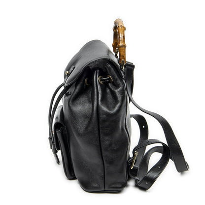 Gucci Mini Bamboo Backpack Black Calfskin Leather