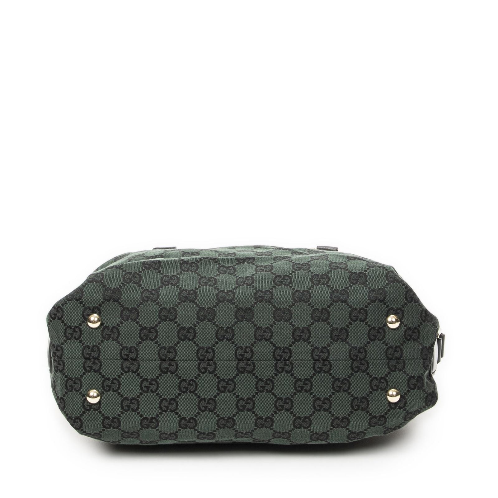 Gucci Small Side Buckle Boston Green Black GG Canvas Messenger Bag
