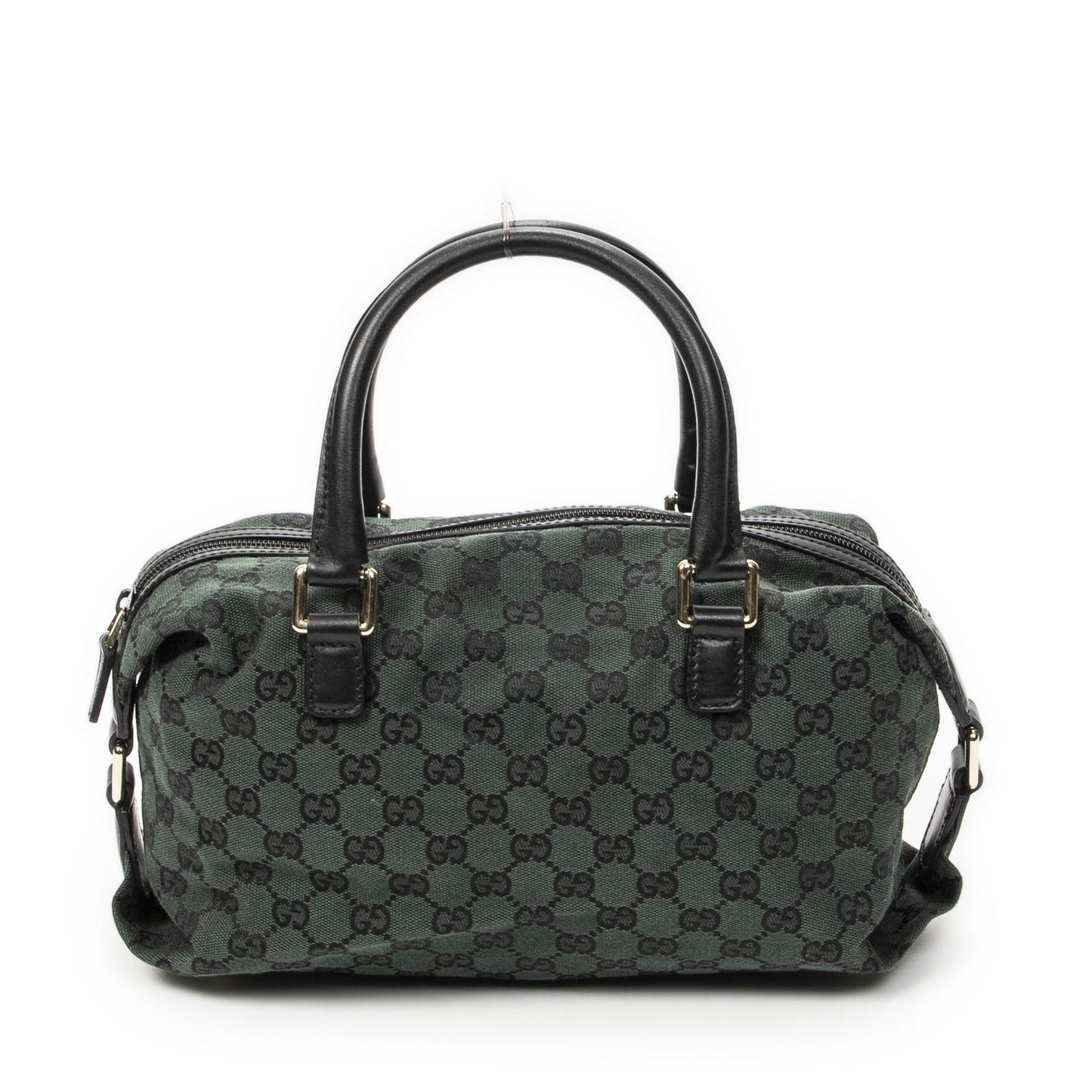 Gucci Small Side Buckle Boston Green Black GG Canvas Messenger Bag