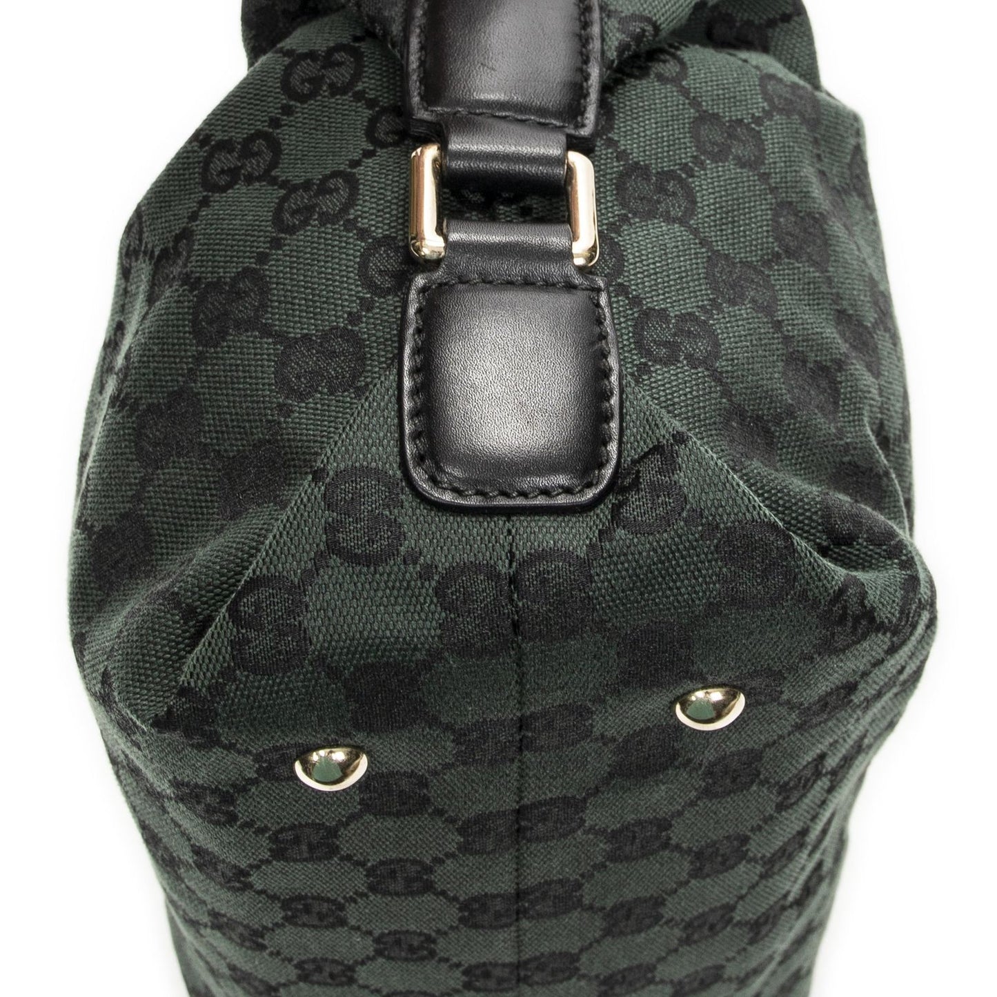 Gucci Small Side Buckle Boston Green Black GG Canvas Messenger Bag