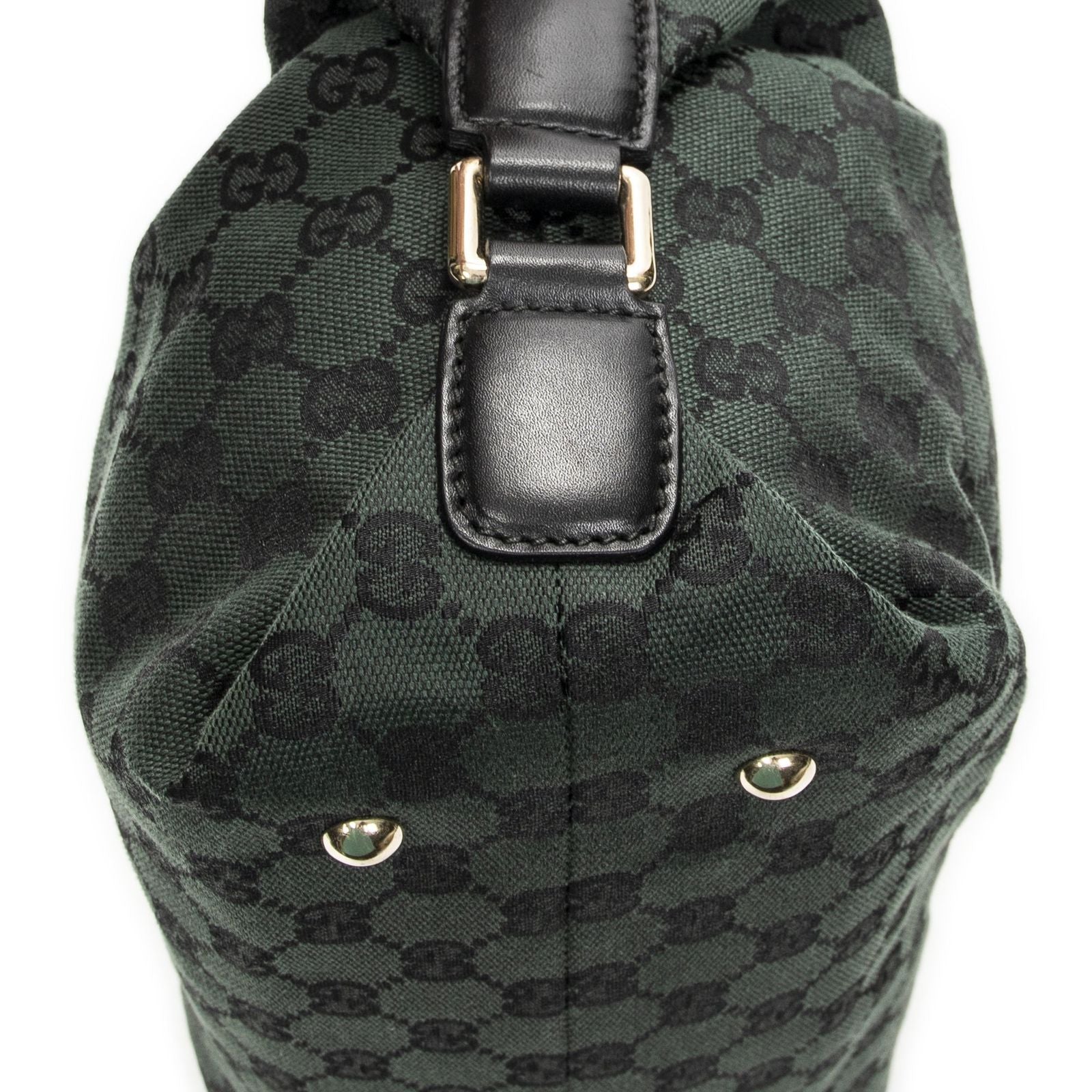 Gucci Small Side Buckle Boston Green Black GG Canvas Messenger Bag