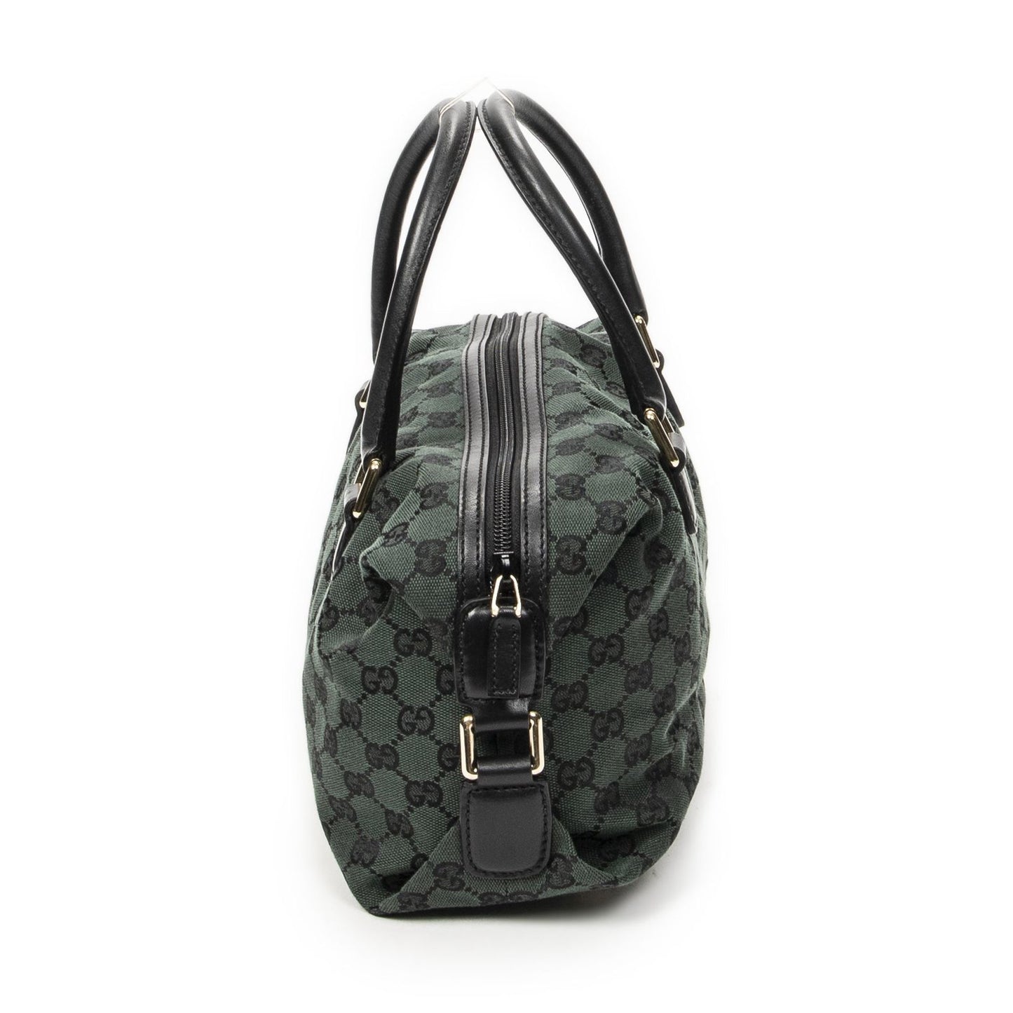 Gucci Small Side Buckle Boston Green Black GG Canvas Messenger Bag