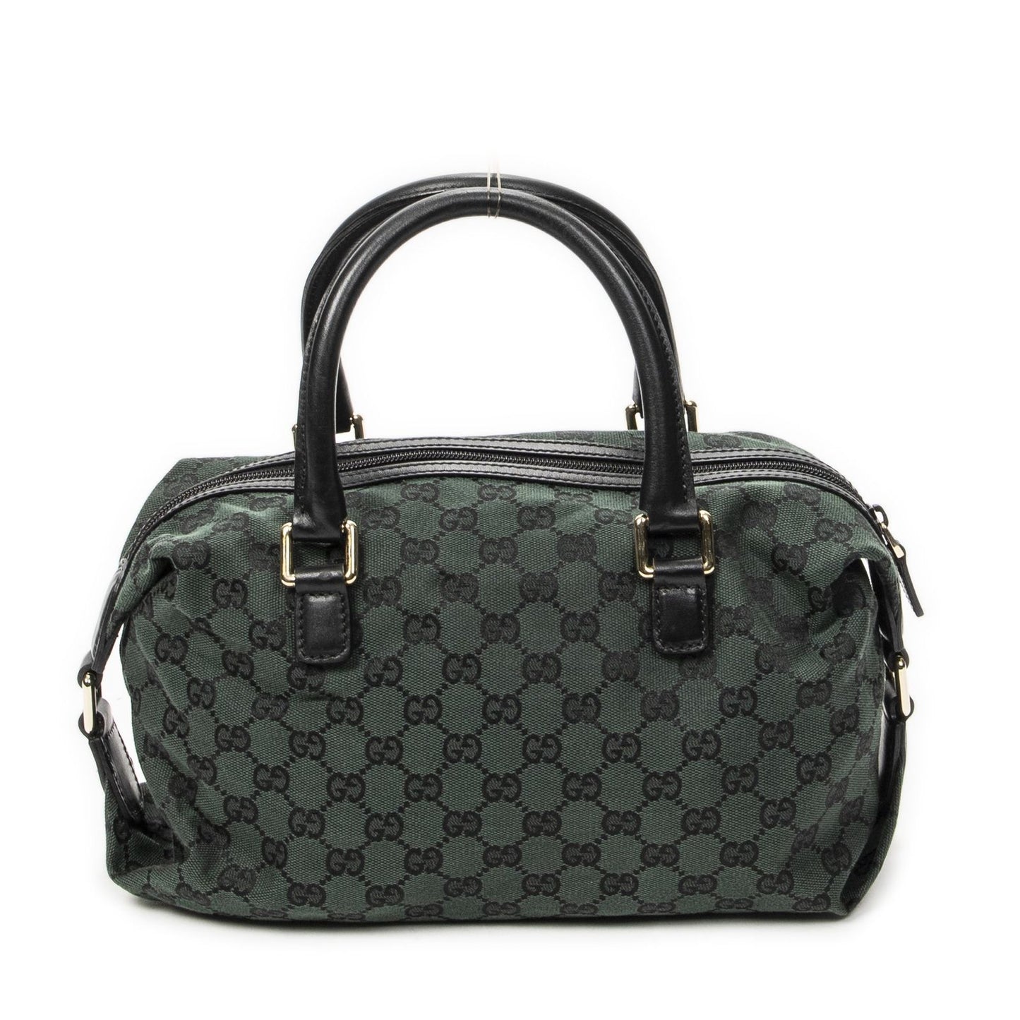 Gucci Small Side Buckle Boston Green Black GG Canvas Messenger Bag