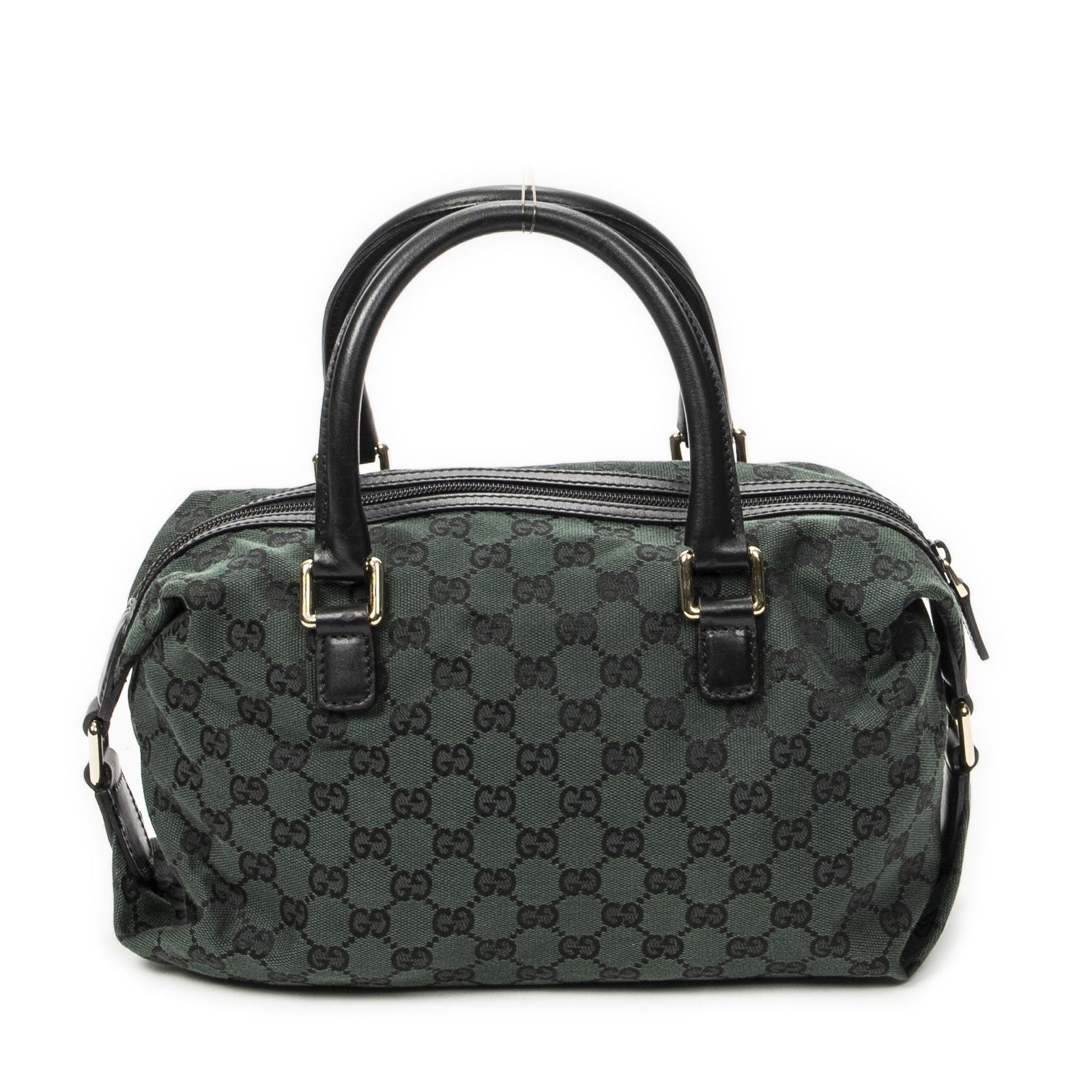 Gucci Small Side Buckle Boston Green Black GG Canvas Messenger Bag