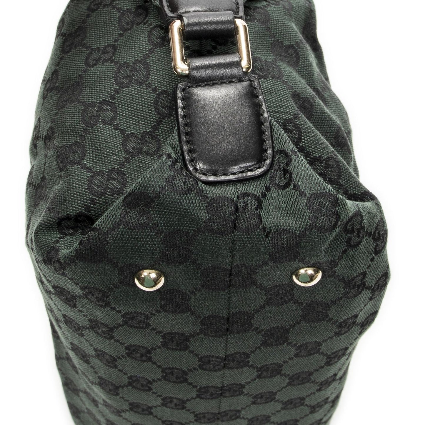 Gucci Small Side Buckle Boston Green Black GG Canvas Messenger Bag