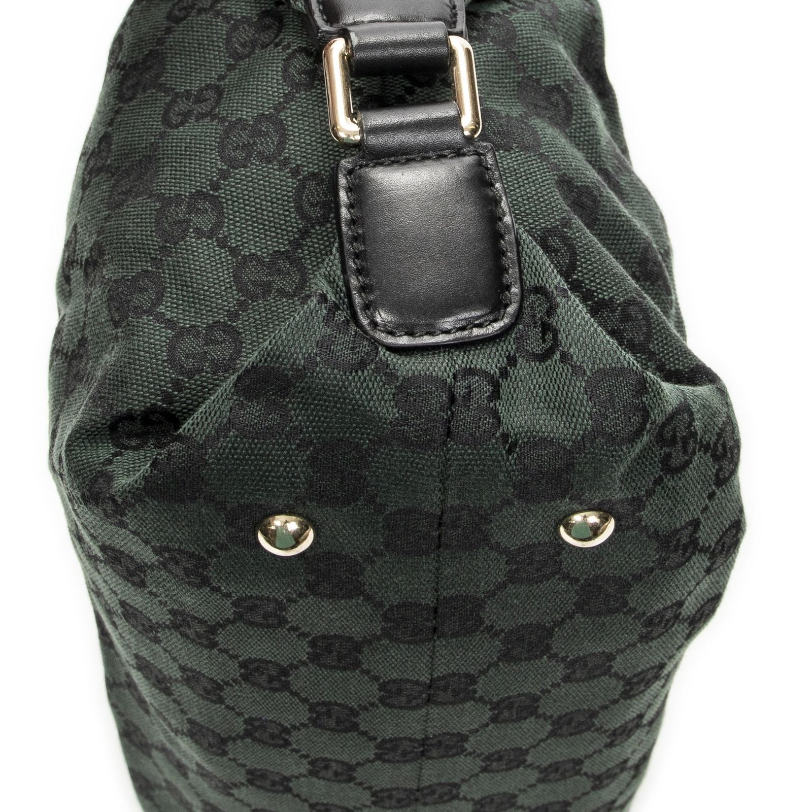 Gucci Small Side Buckle Boston Green Black GG Canvas Messenger Bag