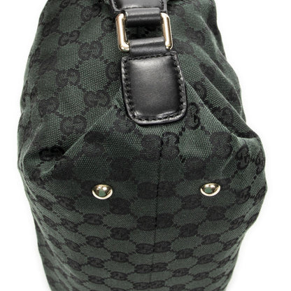 Gucci Small Side Buckle Boston Green Black GG Canvas Messenger Bag
