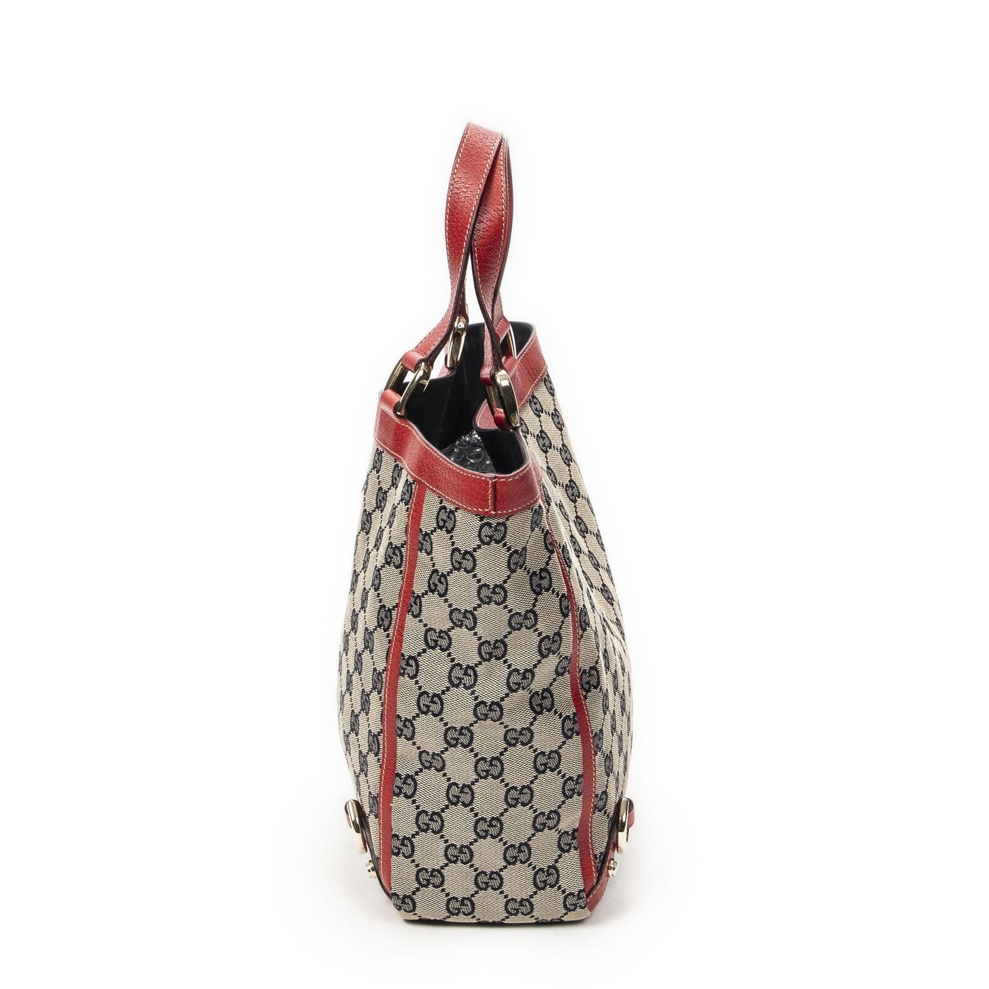 Gucci Small Abbey Dring Tote Beige Red Navy GG Canvas