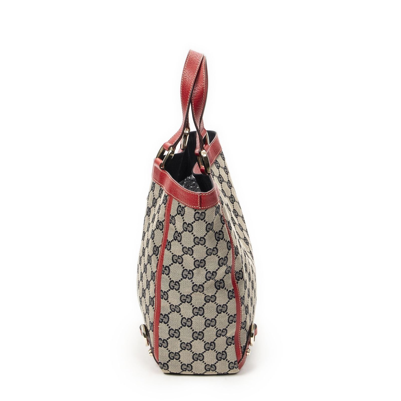 Gucci Small Abbey Dring Tote Beige Red Navy GG Canvas