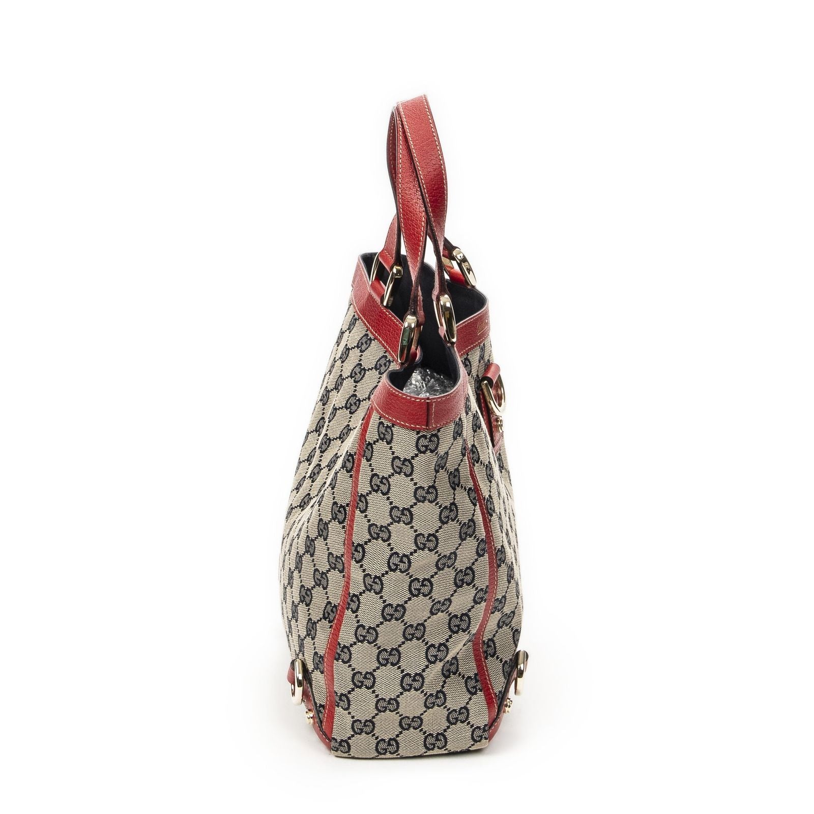 Gucci Small Abbey Dring Tote Beige Red Navy GG Canvas
