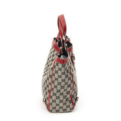 Gucci Small Abbey Dring Tote Beige Red Navy GG Canvas