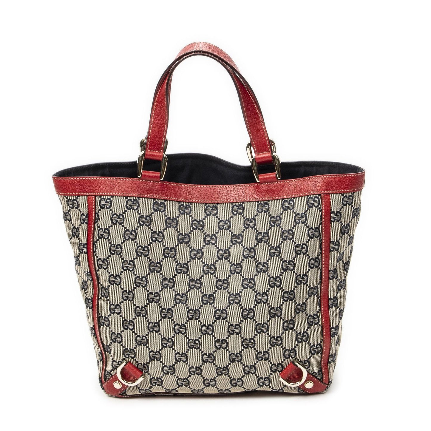Gucci Small Abbey Dring Tote Beige Red Navy GG Canvas