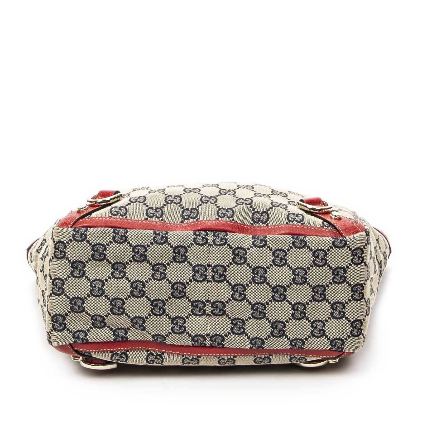 Gucci Small Abbey Dring Tote Beige Red Navy GG Canvas