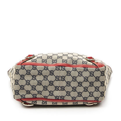 Gucci Small Abbey Dring Tote Beige Red Navy GG Canvas