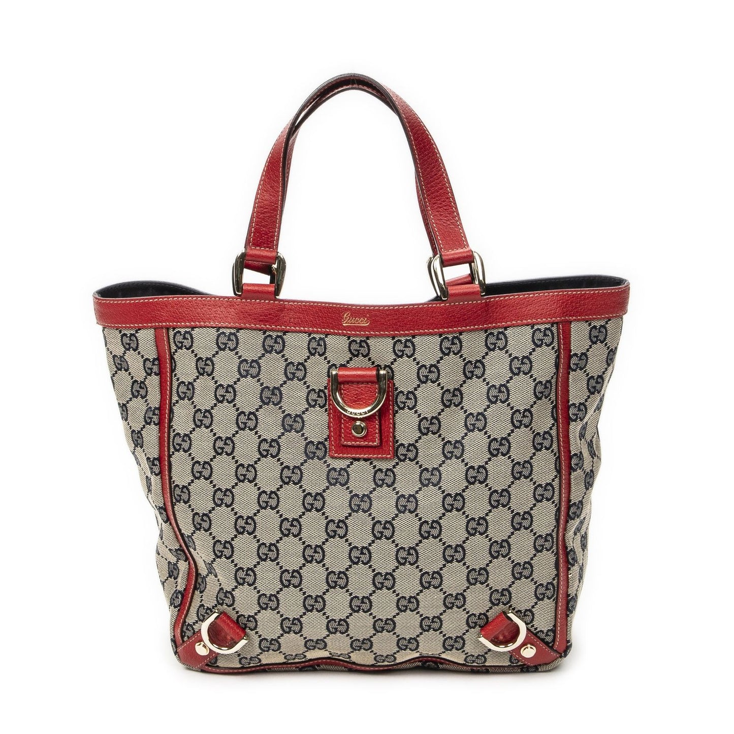 Gucci Small Abbey Dring Tote Beige Red Navy GG Canvas