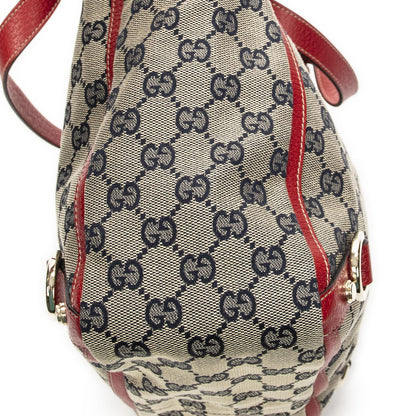 Gucci Small Abbey Dring Tote Beige Red Navy GG Canvas