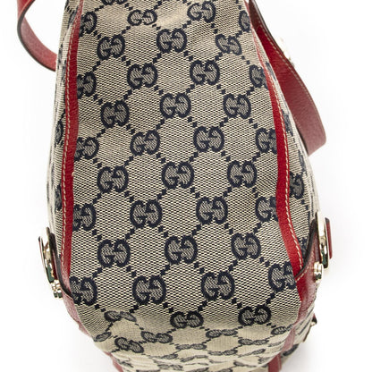 Gucci Small Abbey Dring Tote Beige Red Navy GG Canvas