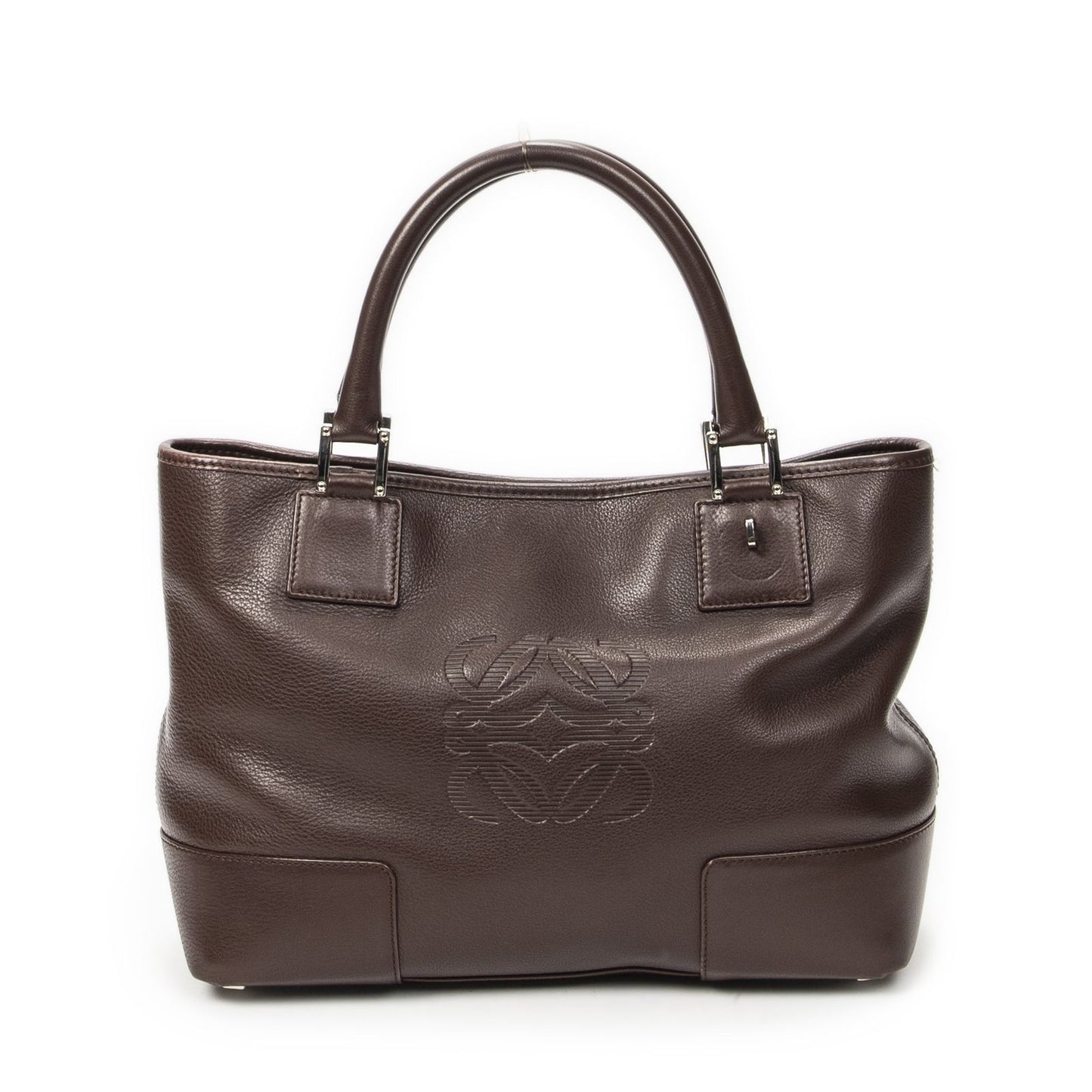 Loeweanagram Tote Dark Brown Calfskin Leather