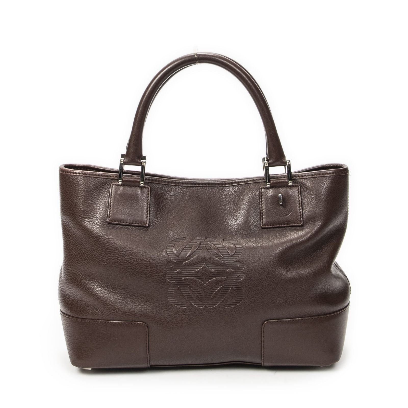 Loeweanagram Tote Dark Brown Calfskin Leather