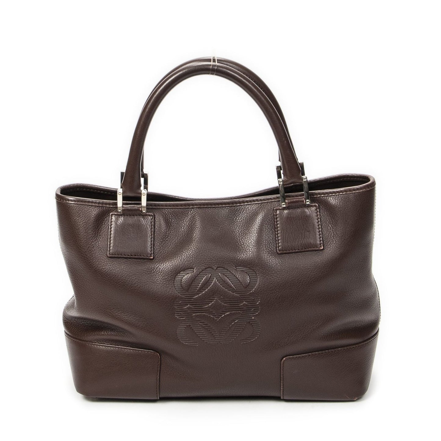 Loeweanagram Tote Dark Brown Calfskin Leather